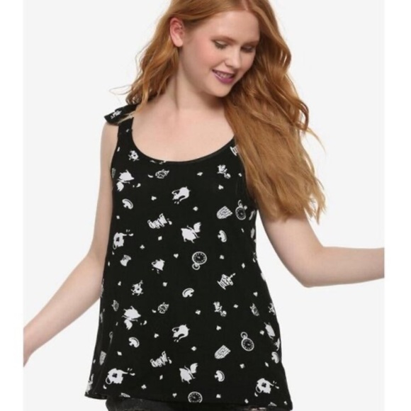 Disney Alice In Wonderland Black & White Icons Ruffle Flowy Tank Top L Hot Topic - Picture 1 of 5